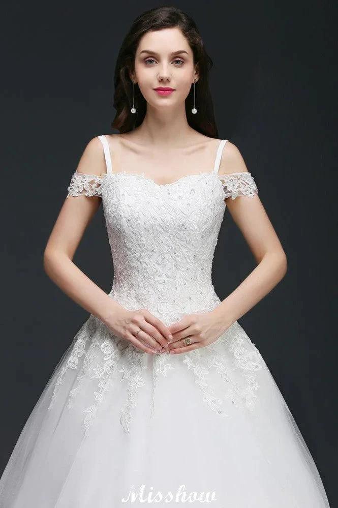 A-line Off-the-Shoulder Tulle Elegant Wedding Dresses with Appliques (ZD13938)
