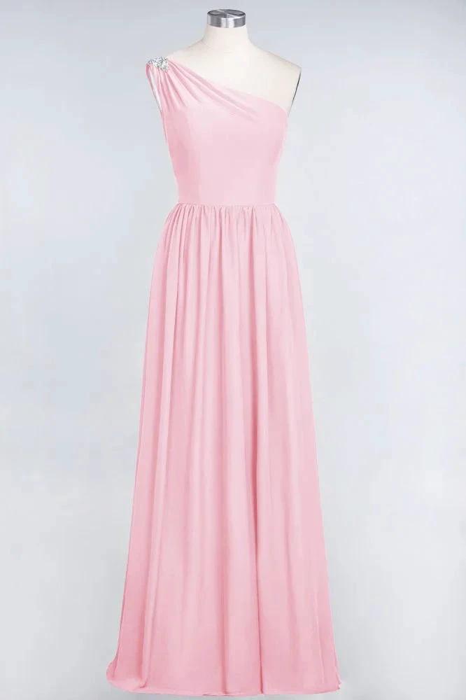 A-Line One-Shoulder Beadings Sleeveless Ruffles Bridesmaid Dress Floor Length Maid of Honor Dress by misshow.com
