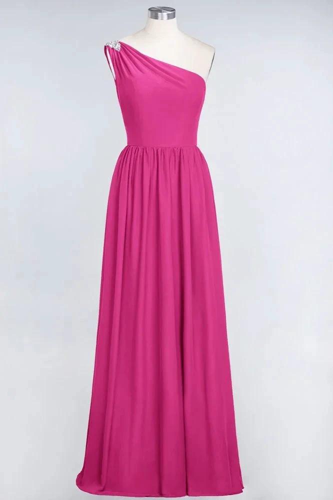 A-Line One-Shoulder Beadings Sleeveless Ruffles Bridesmaid Dress Floor Length Maid of Honor Dress by misshow.com