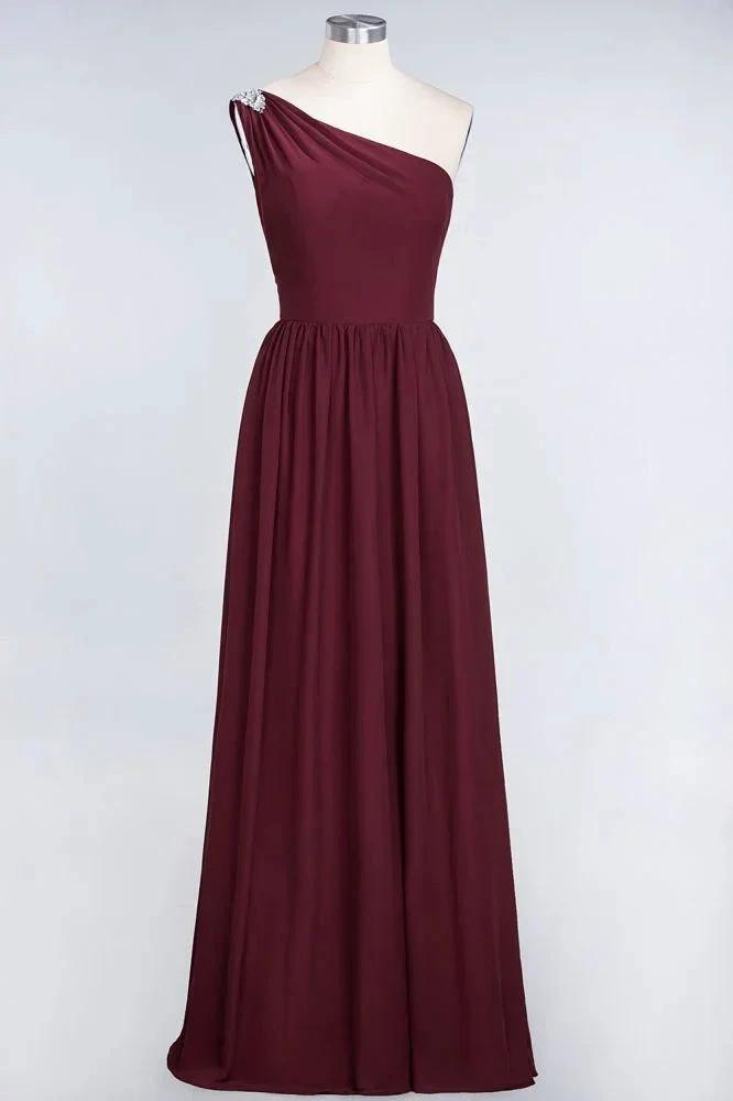 A-Line One-Shoulder Beadings Sleeveless Ruffles Bridesmaid Dress Floor Length Maid of Honor Dress (ZD13105)