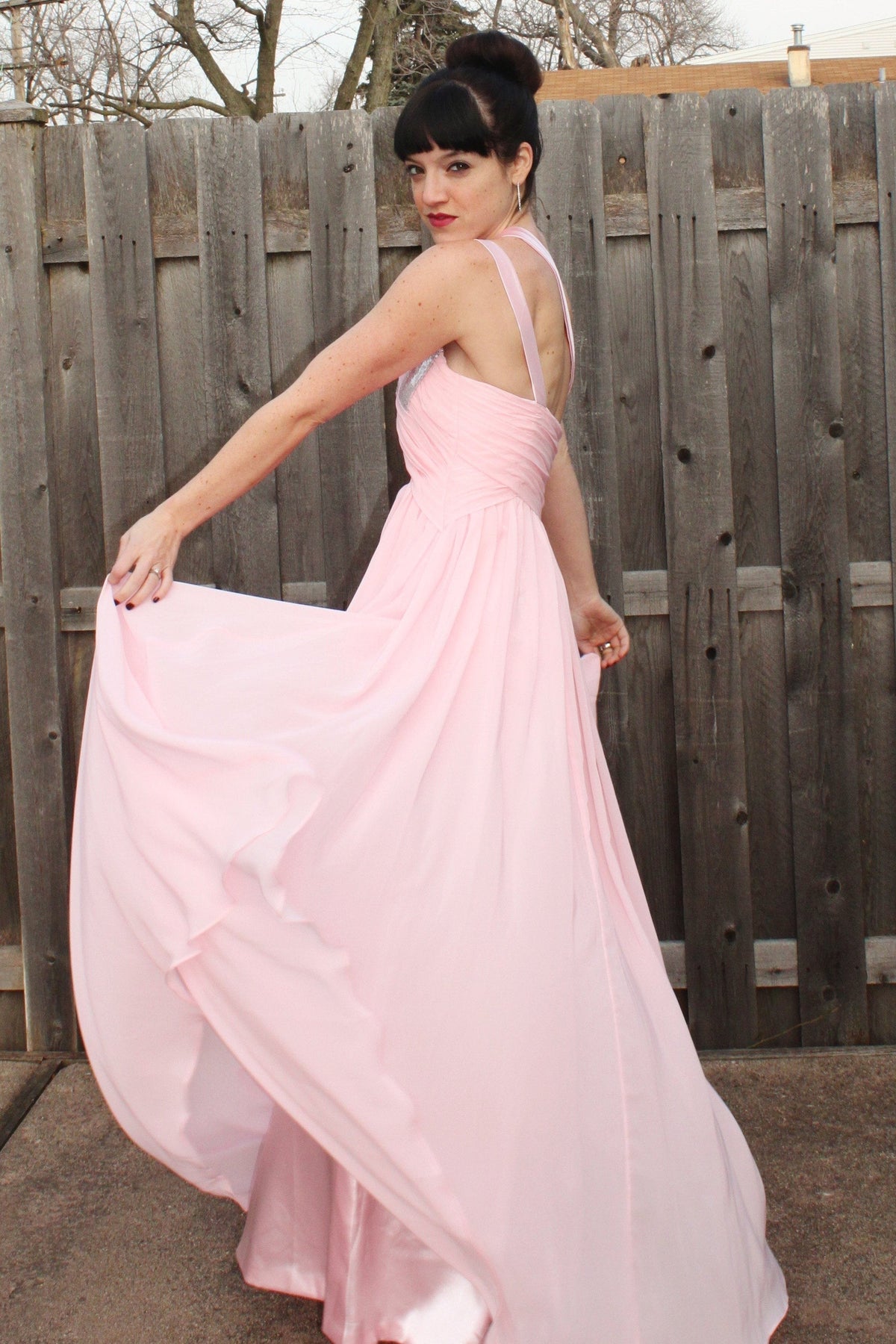 A-line One-shoulder Floor Length Chiffon Paillette Backless Prom Dress