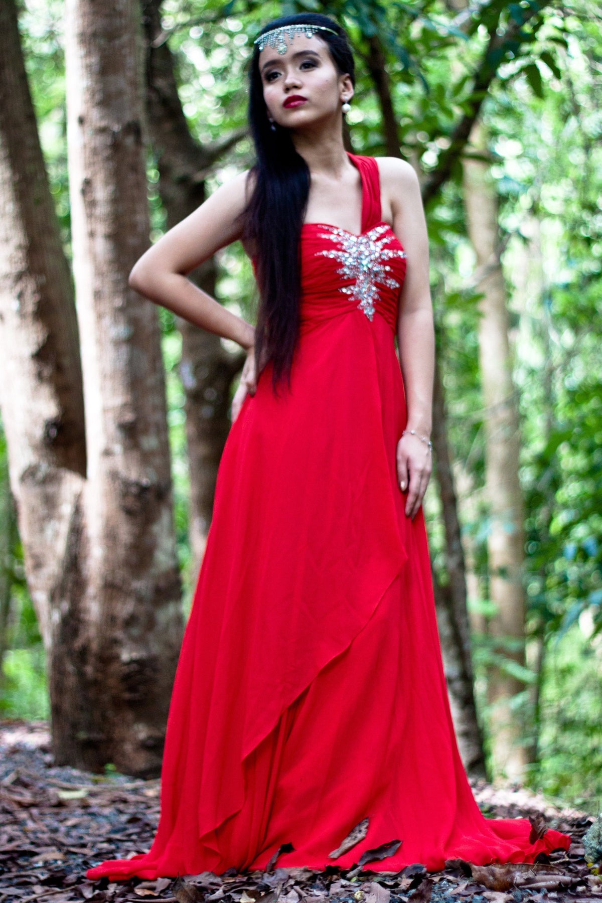 A-line One-shoulder Floor Length Chiffon Rhinestone Prom Dress