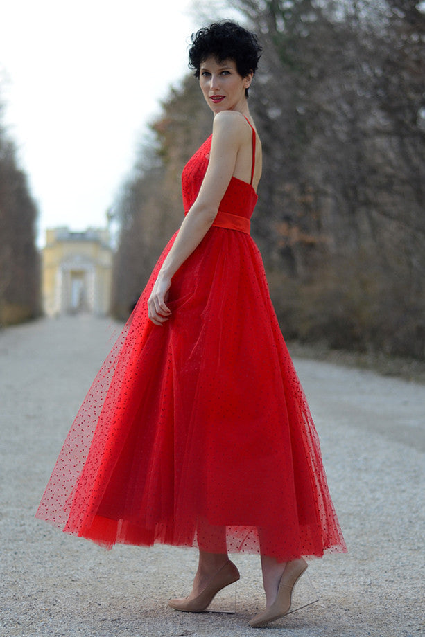 A-Line One-Shoulder Floor-Length Sleeveless Tulle Evening Dress