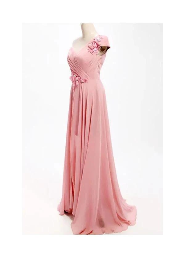 A-line One Shoulder Long Chiffon Bridesmaid Dress with Flowers (ZD13196)