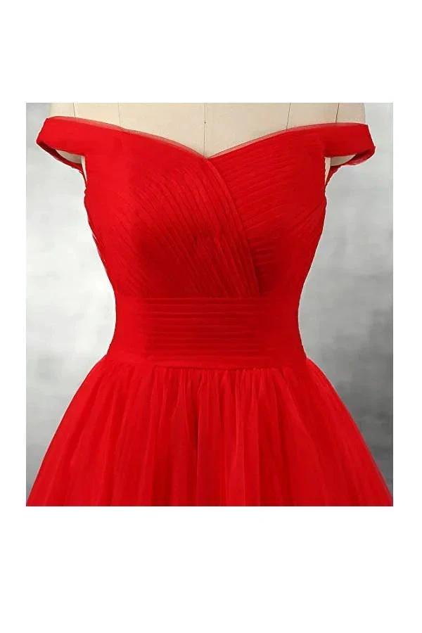 A-line Red Floor Length Tulle PromDresses Evening Dresses (ZD13159)