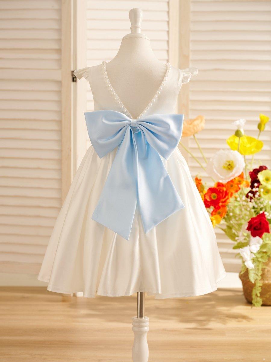 A-line Satin Flutter Sleeves Knee-length Flower Girl Dress