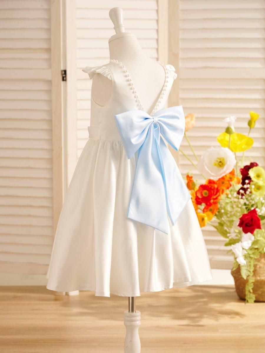 A-line Satin Flutter Sleeves Knee-length Flower Girl Dress
