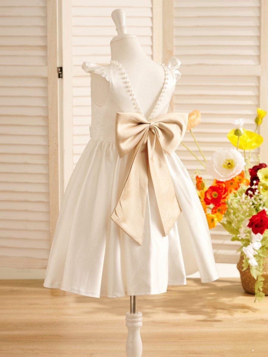 A-line Satin Flutter Sleeves Knee-length Flower Girl Dress