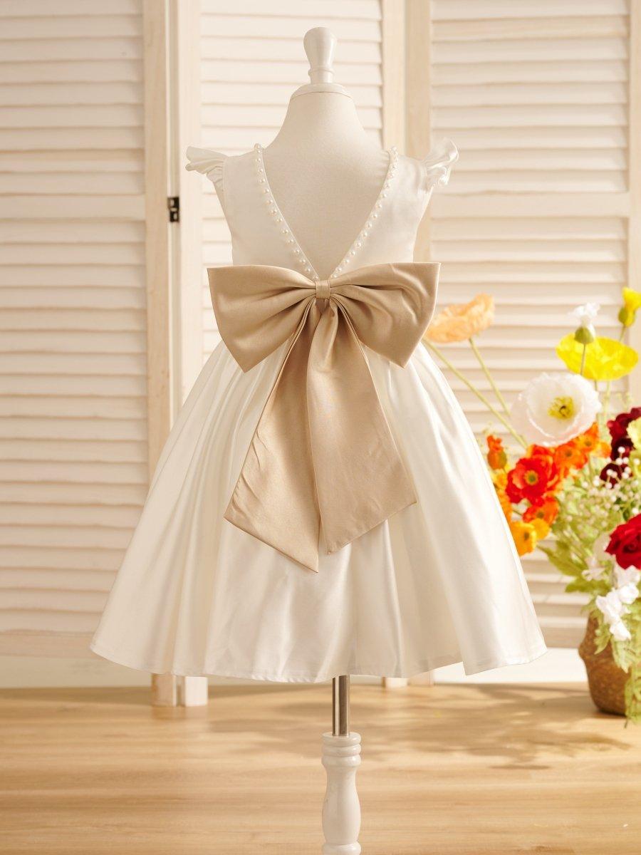 A-line Satin Flutter Sleeves Knee-length Flower Girl Dress