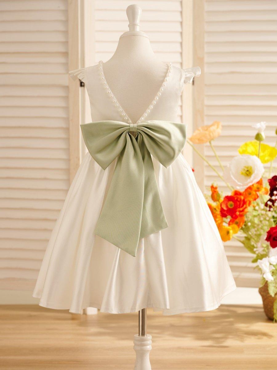 A-line Satin Flutter Sleeves Knee-length Flower Girl Dress