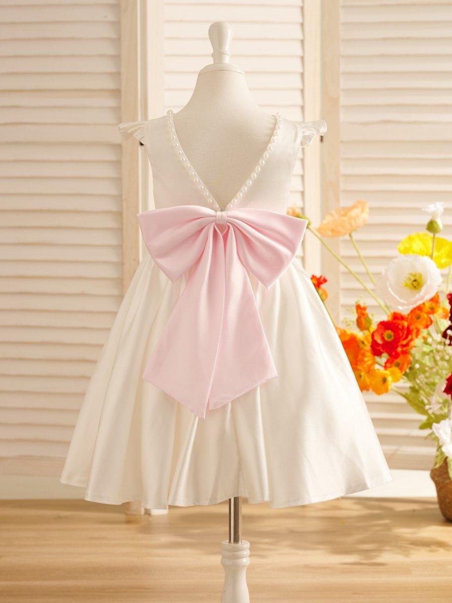 A-line Satin Flutter Sleeves Knee-length Flower Girl Dress