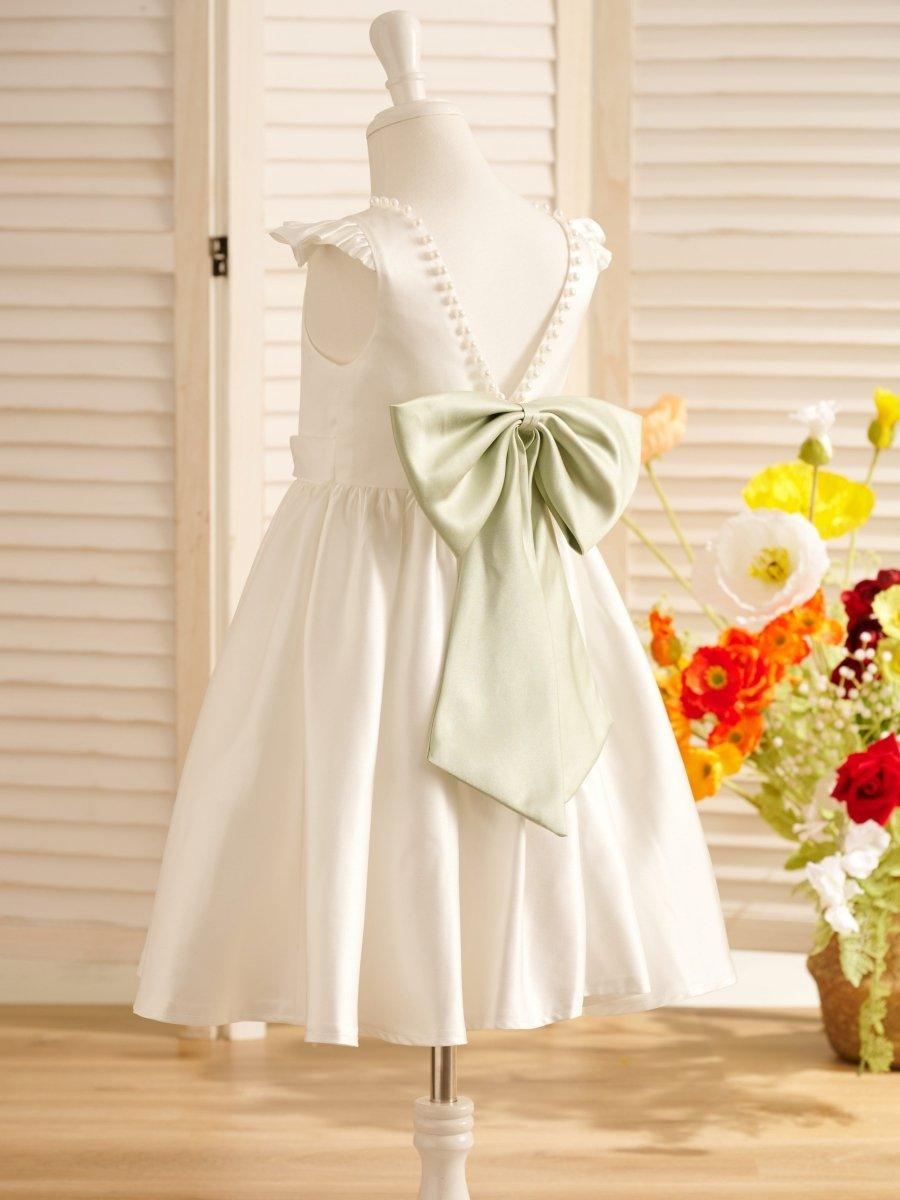 A-line Satin Flutter Sleeves Knee-length Flower Girl Dress
