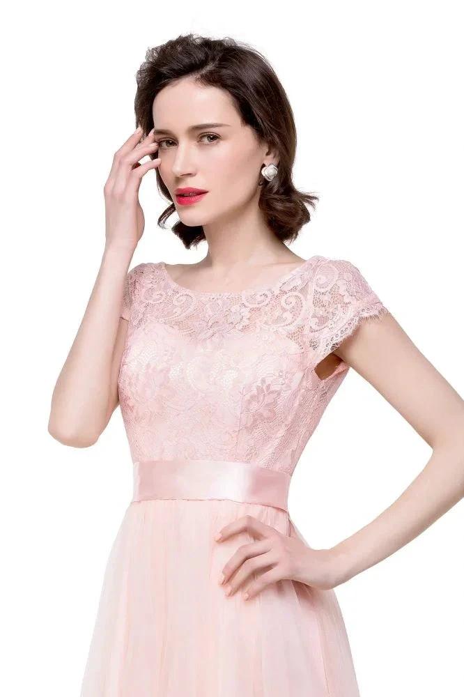A-line Short Sleeve Chiffon Bridesmaid Dresses with Ribbon Bow Sash (ZD13069)