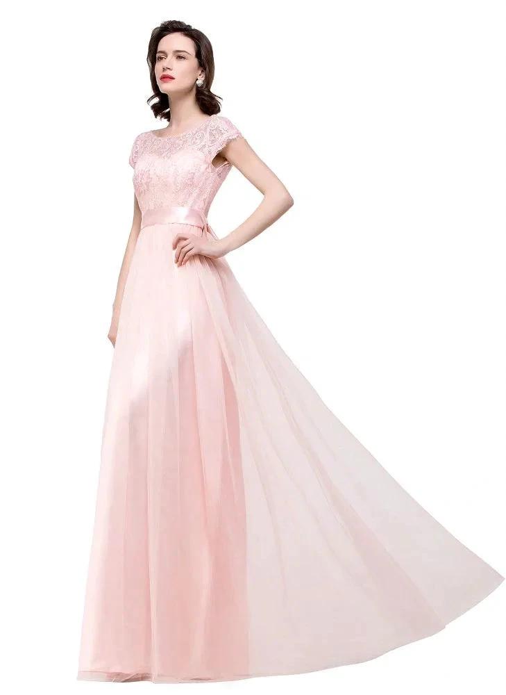 A-line Short Sleeve Chiffon Bridesmaid Dresses with Ribbon Bow Sash by misshow.com