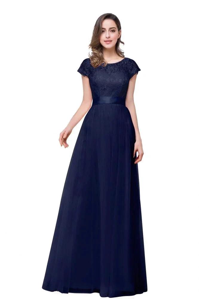 A-line Short Sleeve Chiffon Bridesmaid Dresses with Ribbon Bow Sash by misshow.com