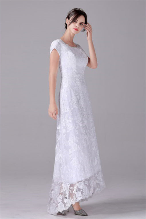 A-Line Short sleeves Asymmetrical Ankle Length Bateau mother's dress