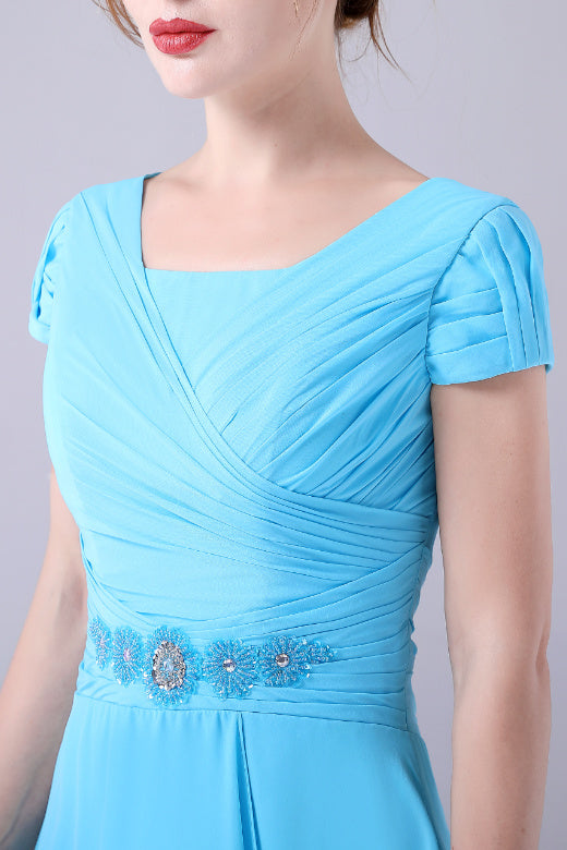 A-Line Short sleeves Square Sequined Knee-length Applique mother's dress