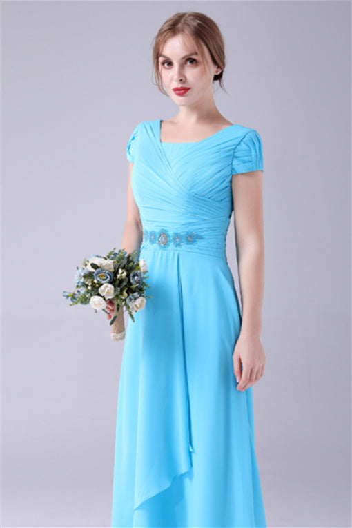 A-Line Short sleeves Square Sequined Knee-length Applique mother's dress