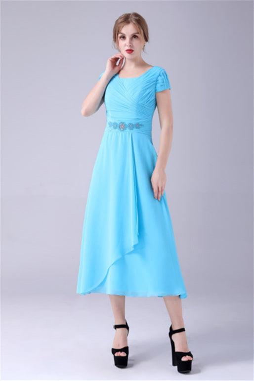 A-Line Short sleeves Square Sequined Knee-length Applique mother's dress