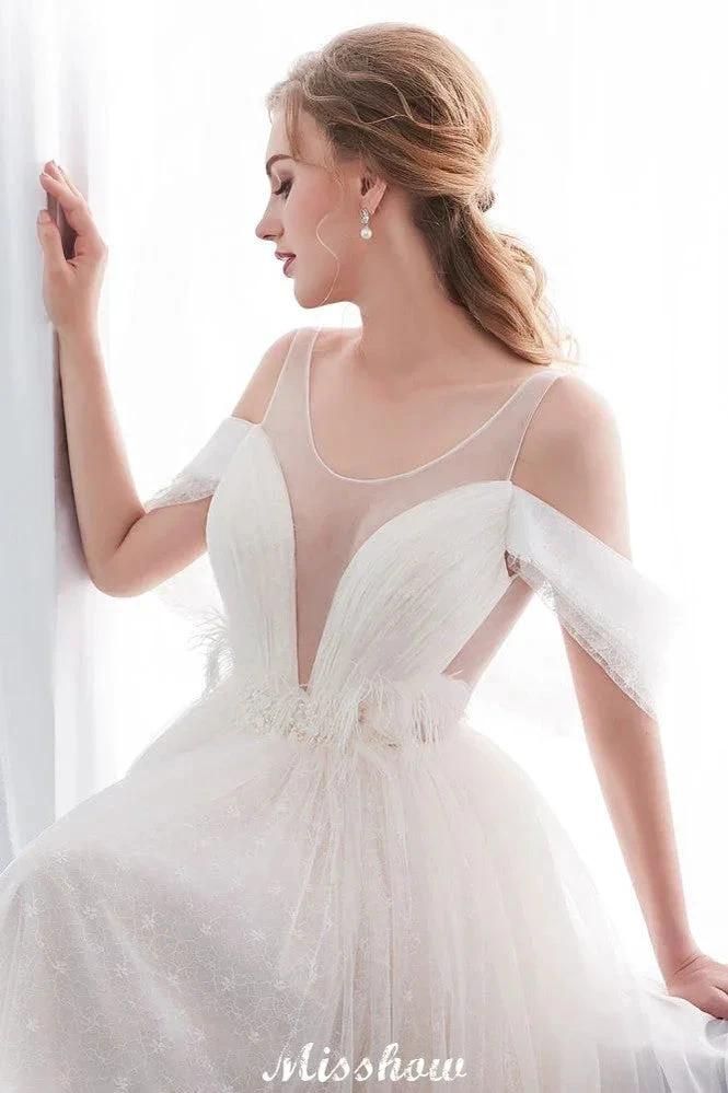A-line Sleeveless Floor Length Lace Ivory Wedding Dress (ZD16614)