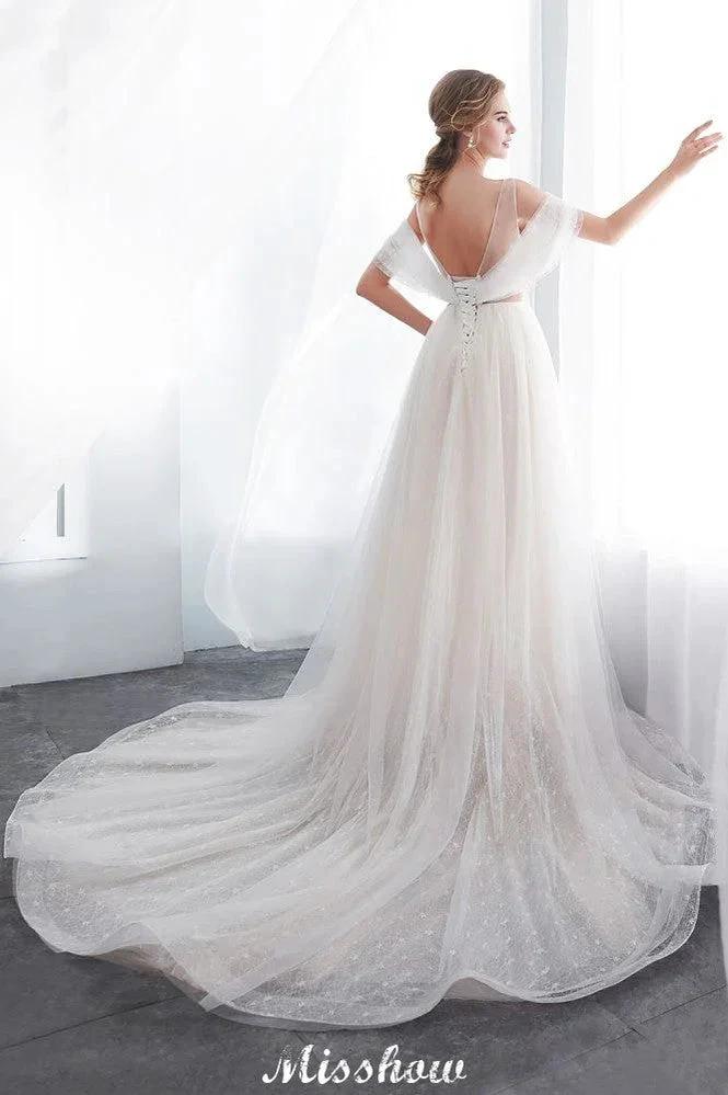 A-line Sleeveless Floor Length Lace Ivory Wedding Dress (ZD16614)