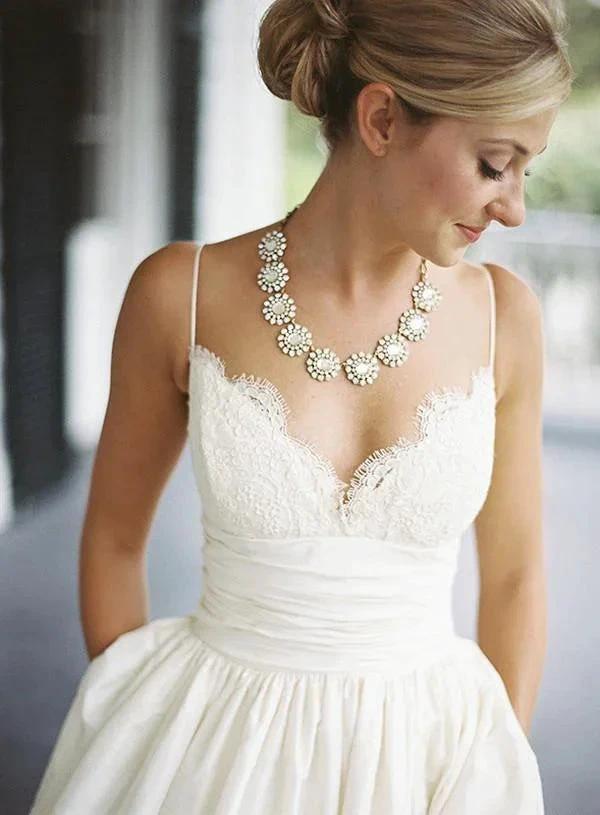A-line Sleeveless Spaghetti Strap Lace Wedding Dress (ZD16290) - View 2 | VelvetHem