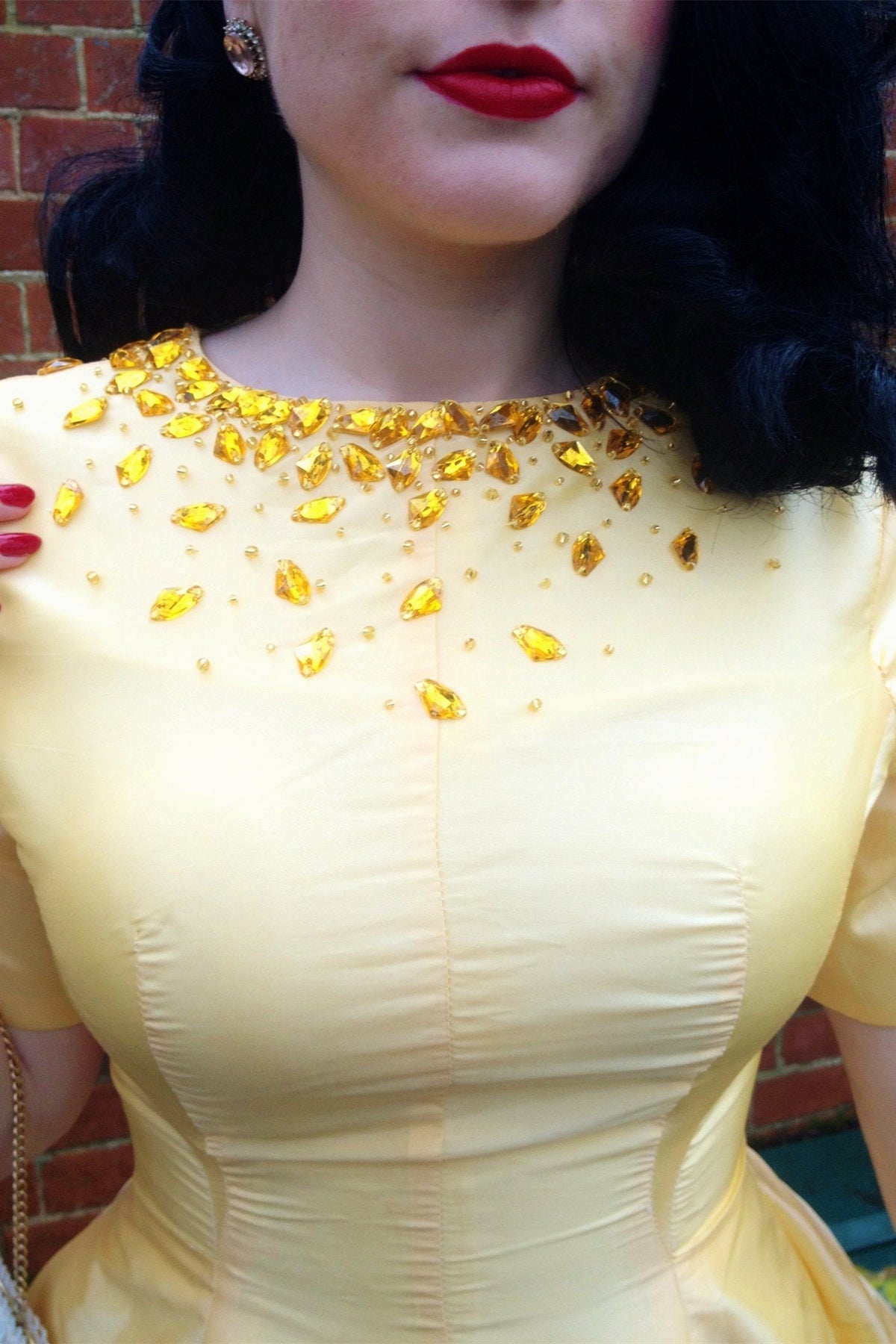 A-Line Small Round Collar Tea-Length Charmuse Beaded Prom Dress