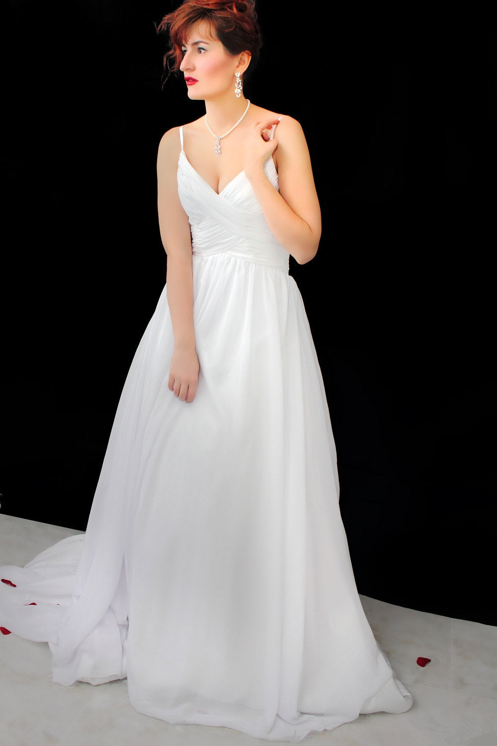 A-Line Spaghetti Strap Floor-Length Chapel Tulle Backless Wedding Dress