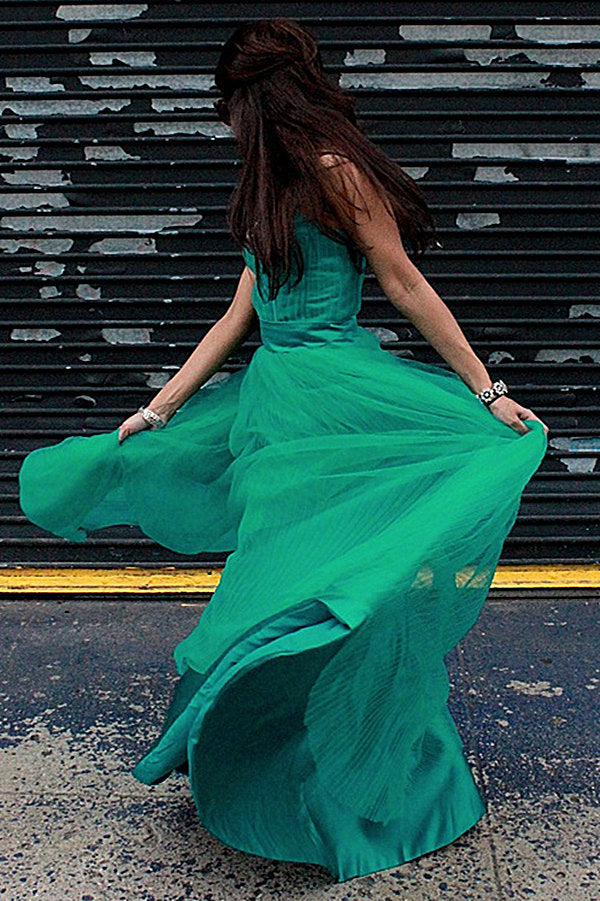 A-Line Spaghetti Strap Floor-Length Chapel Tulle Rhinestone Prom Dress