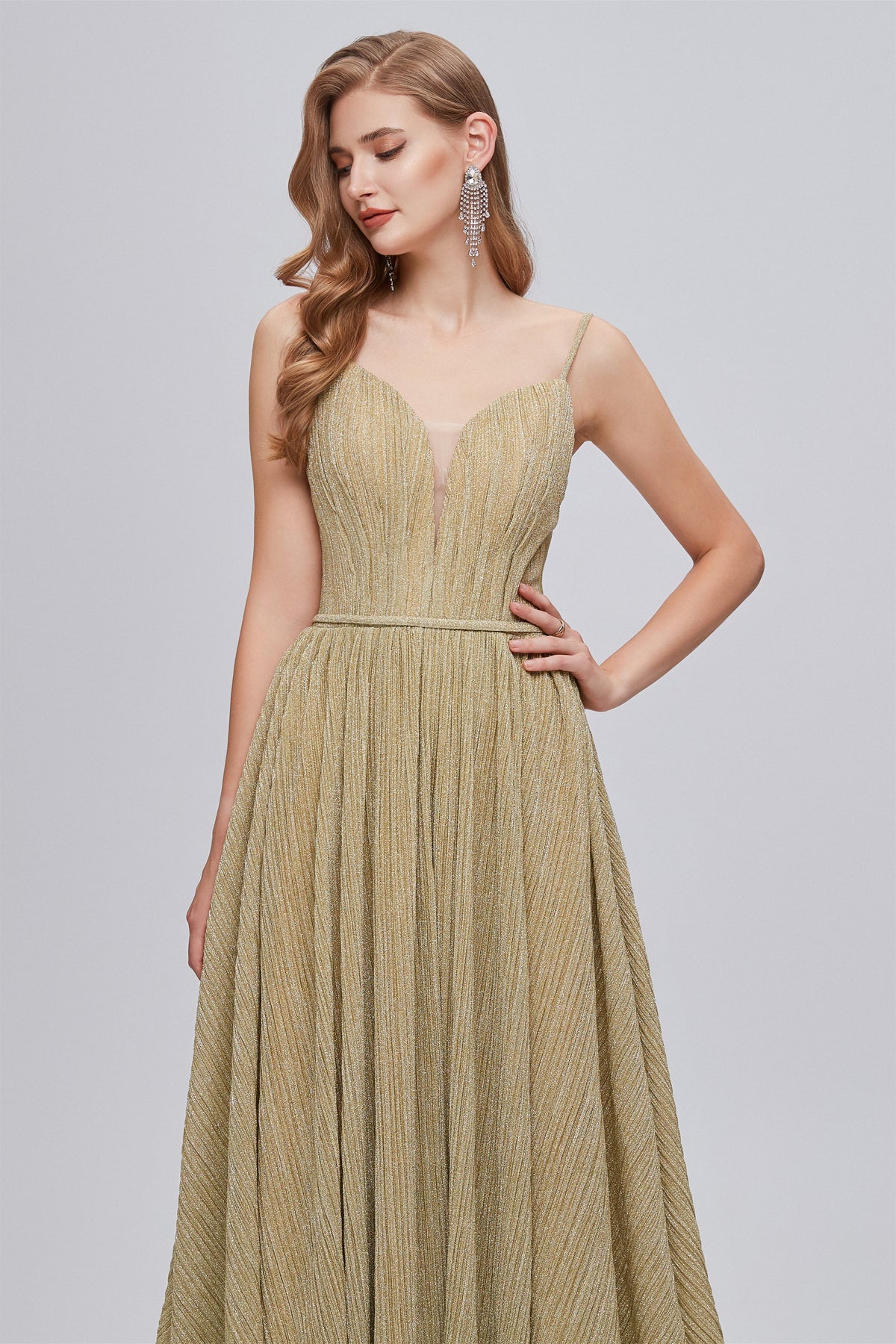 A-Line Spaghetti strap Floor-Length Sleeveless Open Back Elegant Beautiful Prom Dresses