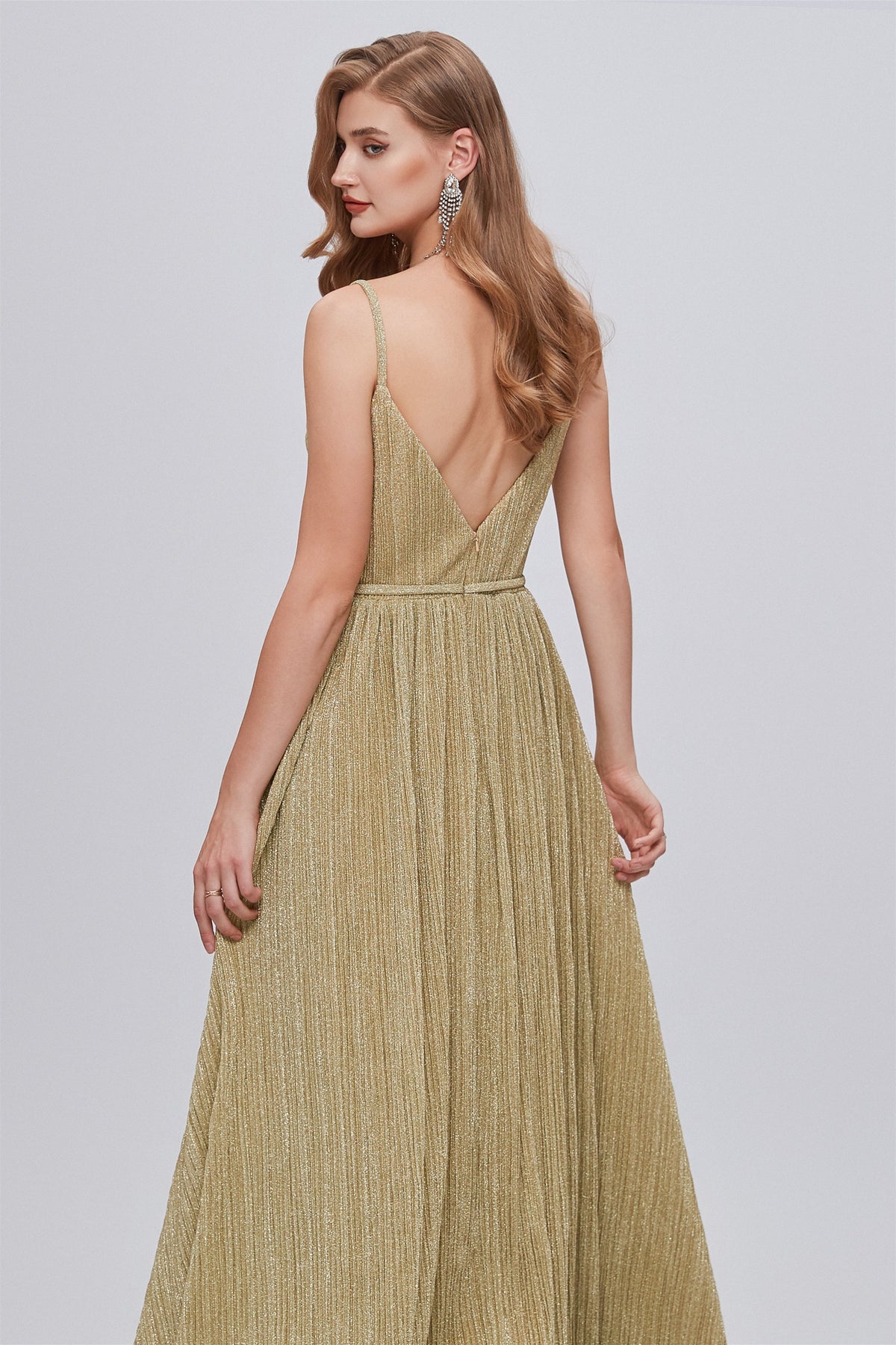 A-Line Spaghetti strap Floor-Length Sleeveless Open Back Elegant Beautiful Prom Dresses