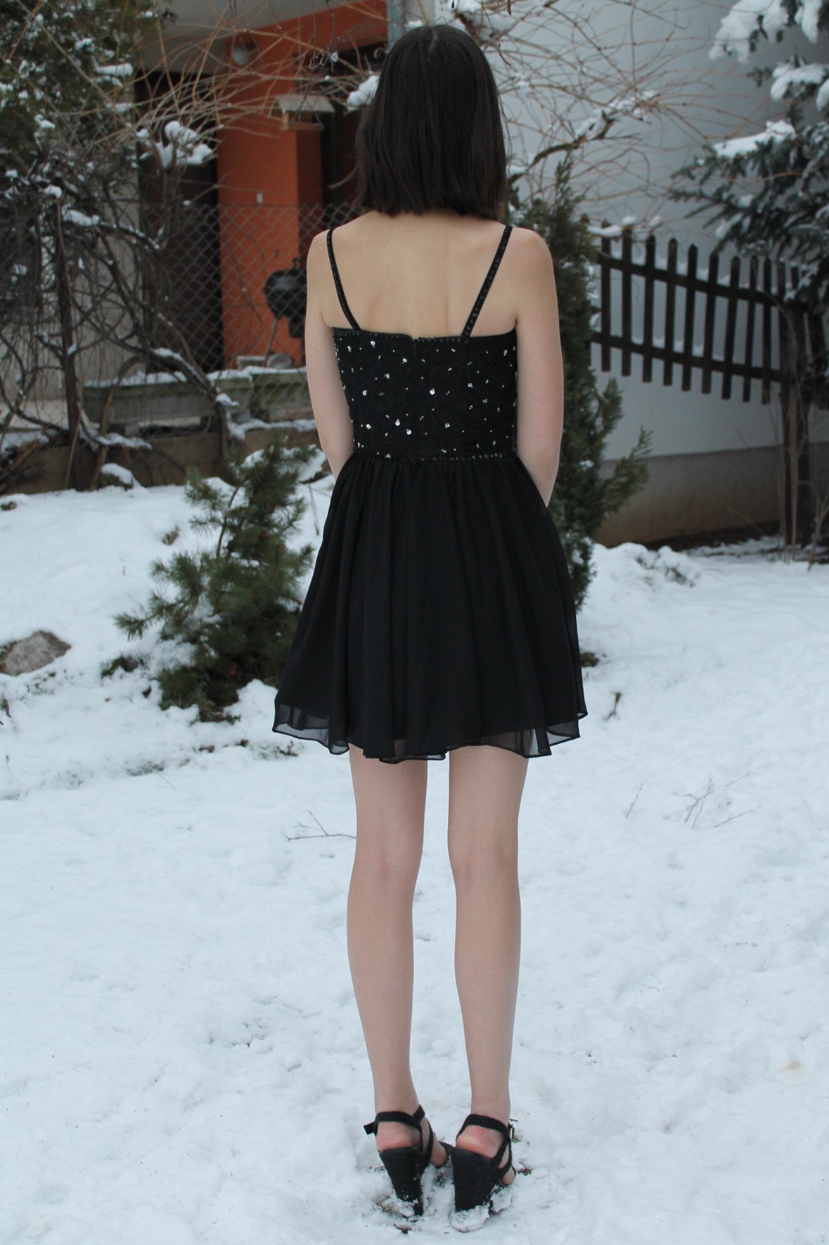 A-Line Spaghetti Strap Knee Length Tulle Rhinestone Homecoming Dress