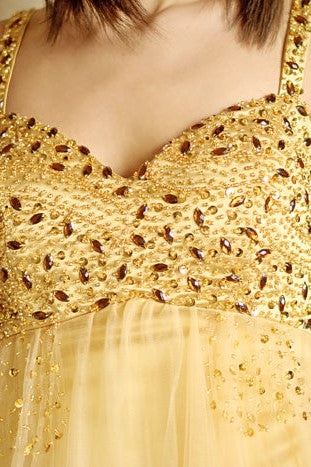 A-line Spaghetti Strap Knee Length Tulle Rhinestone Prom Dress