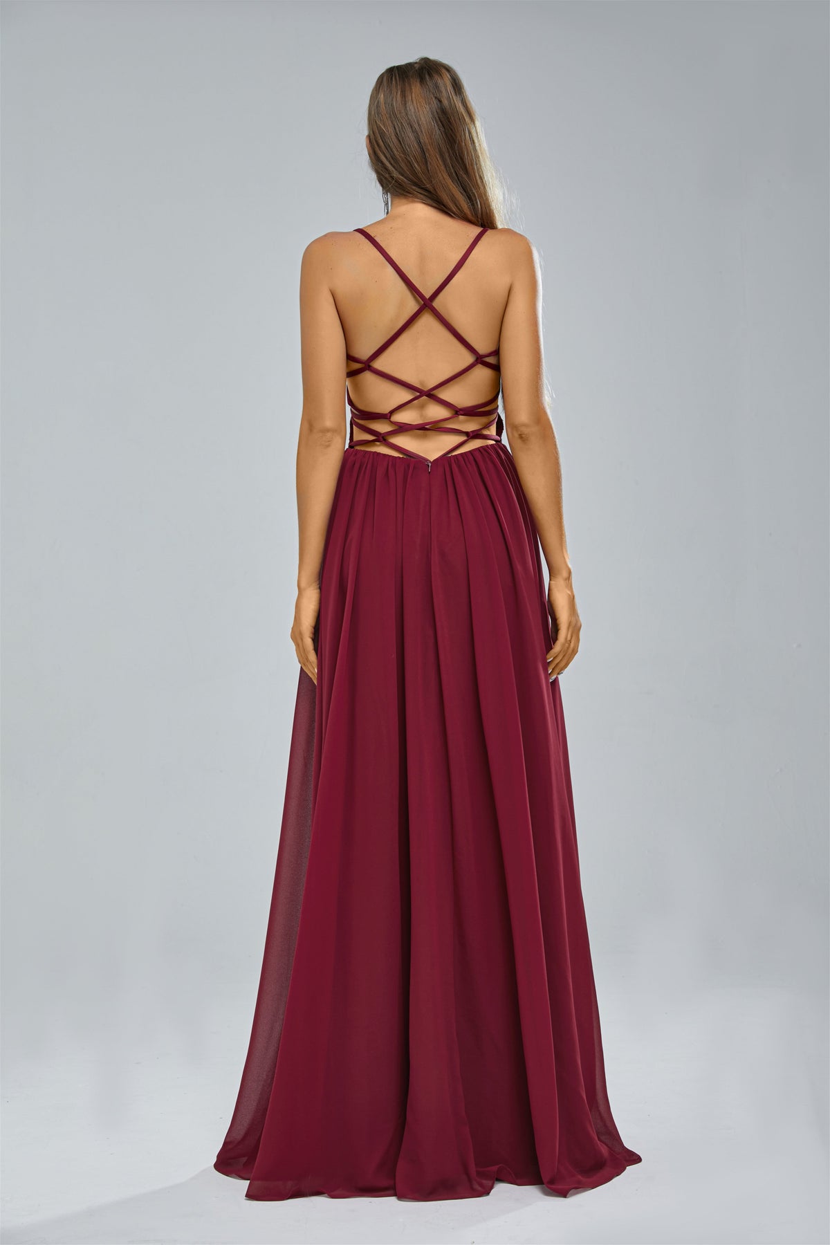 A-Line Spaghetti strap Lace Sequined Floor-Length Sleeveless Backless High Split Elegant Prom Dress