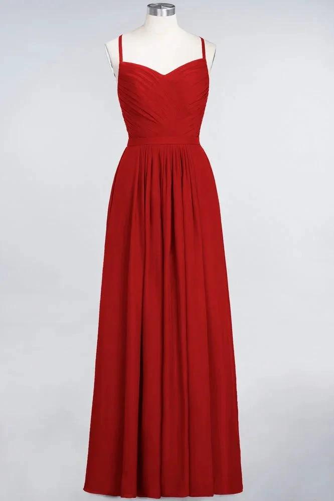 A-Line Spaghetti-Straps Sweetheart Sleeveless Bridesmaid Dress Ruffles Chiffon Evening Maxi Gown by misshow.com