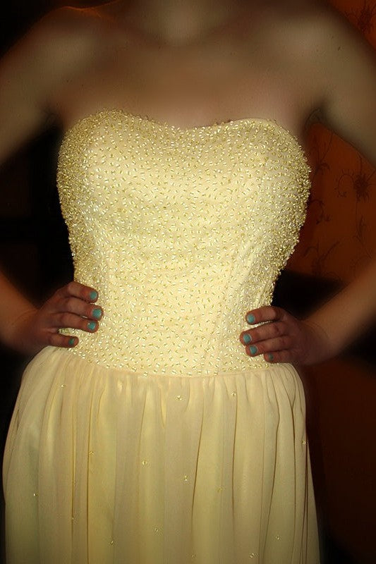 A-line Strapless Floor Length Chapel Chiffon Paillette Prom Dress