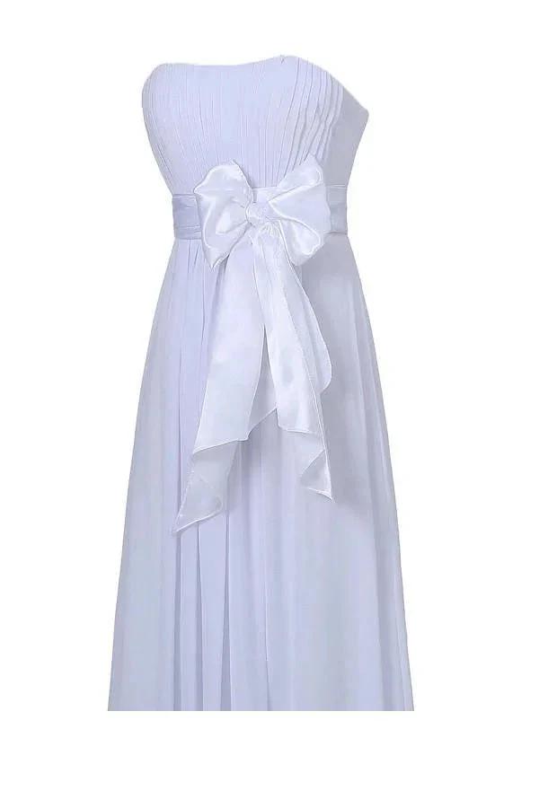 A-line Strapless Floor Length Chiffon White Bridesmaid Dress with Sash (ZD13205)