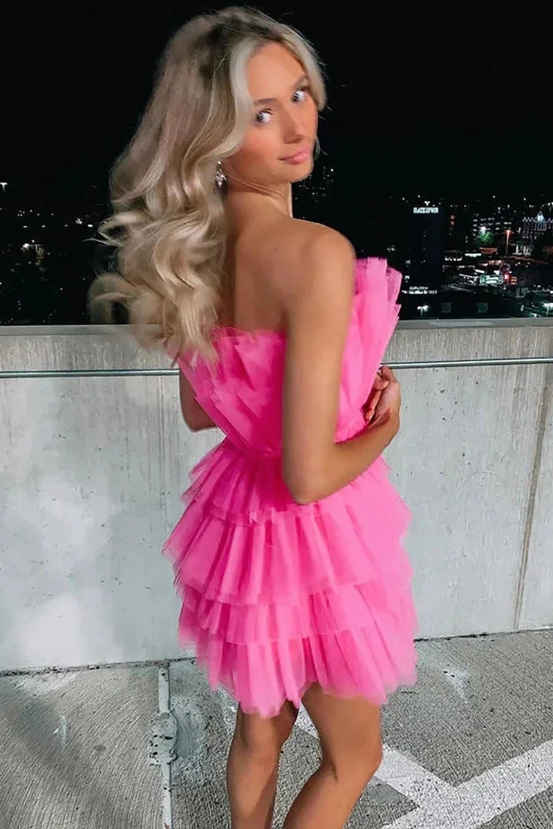 Azalea Strapless A-line Hot Pink Short Homecoming Dress (ZD11573)