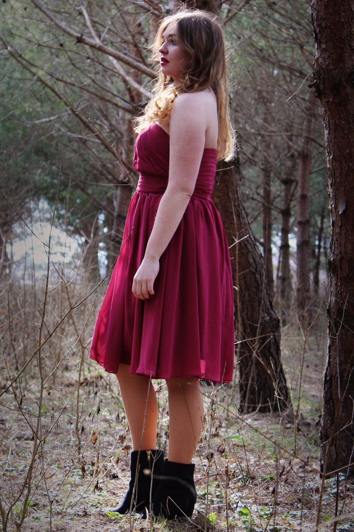 A-line Strapless Knee Length Chiffon Sleeveless Prom Dress