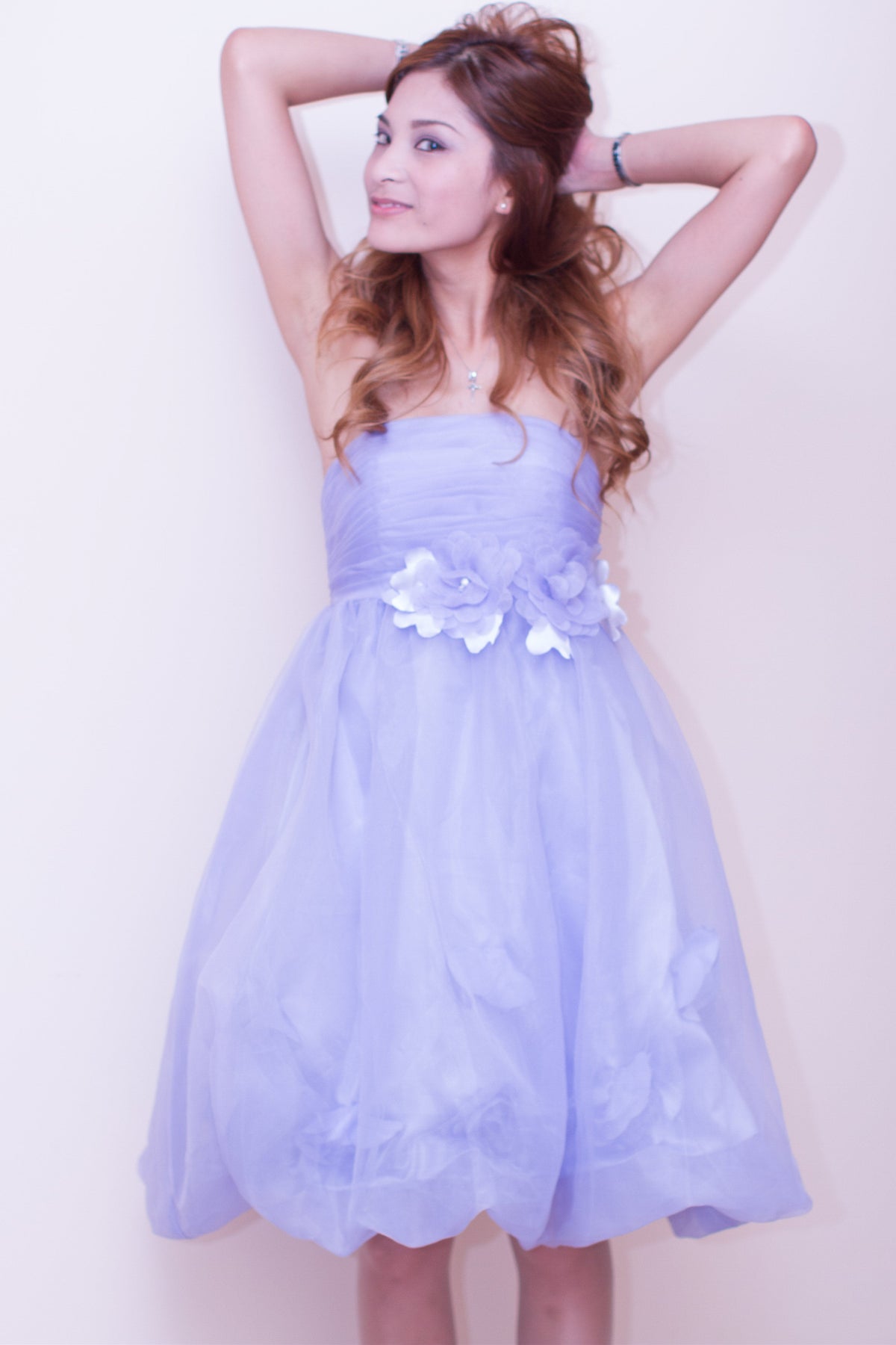 A-Line Strapless Knee Length Tulle Flower Homecoming Dress