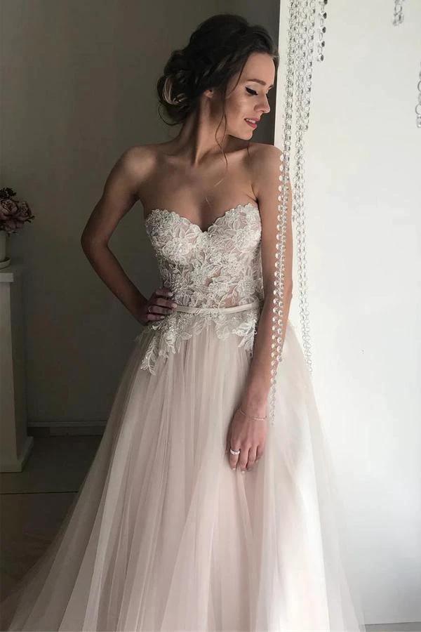 A-line Sweetheart Boho Wedding Dress Lace Romantic Wedding Dresses (ZD15273)