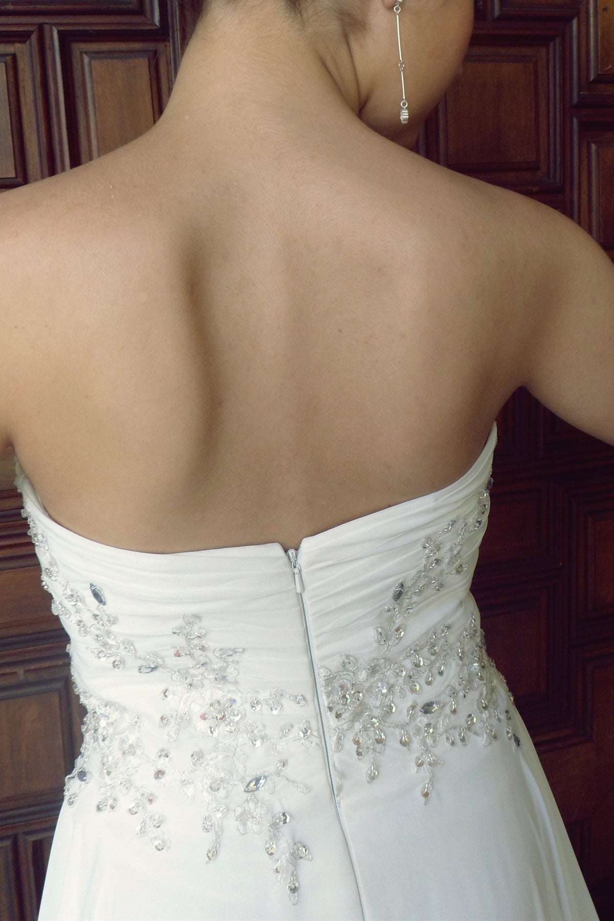 A-Line Sweetheart Floor-Length Chiffon Beaded Wedding Dress