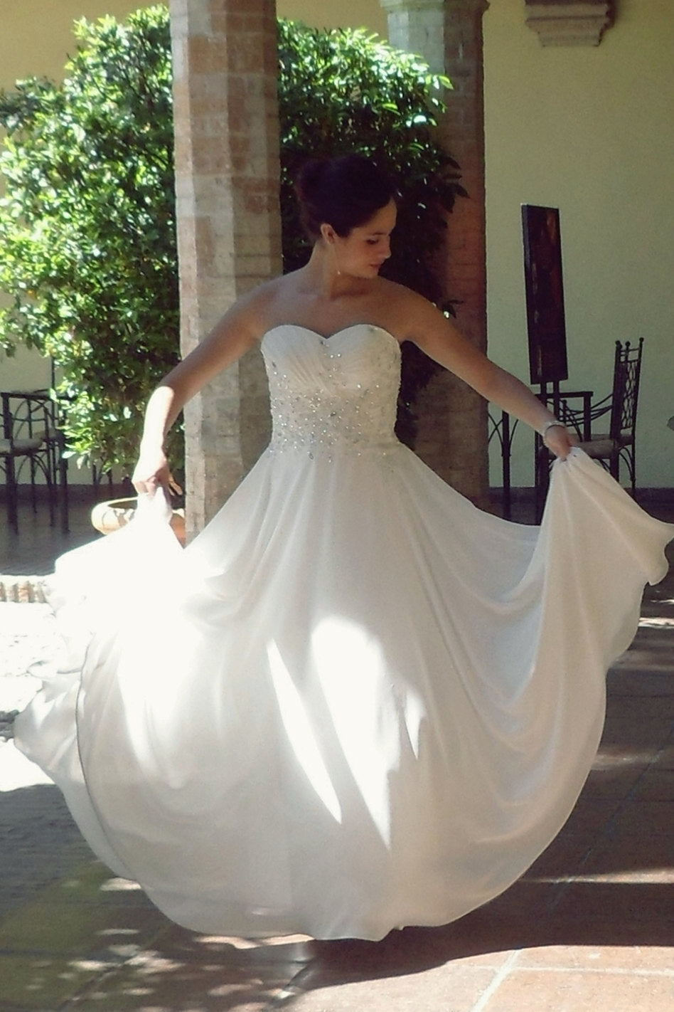 A-Line Sweetheart Floor-Length Chiffon Beaded Wedding Dress
