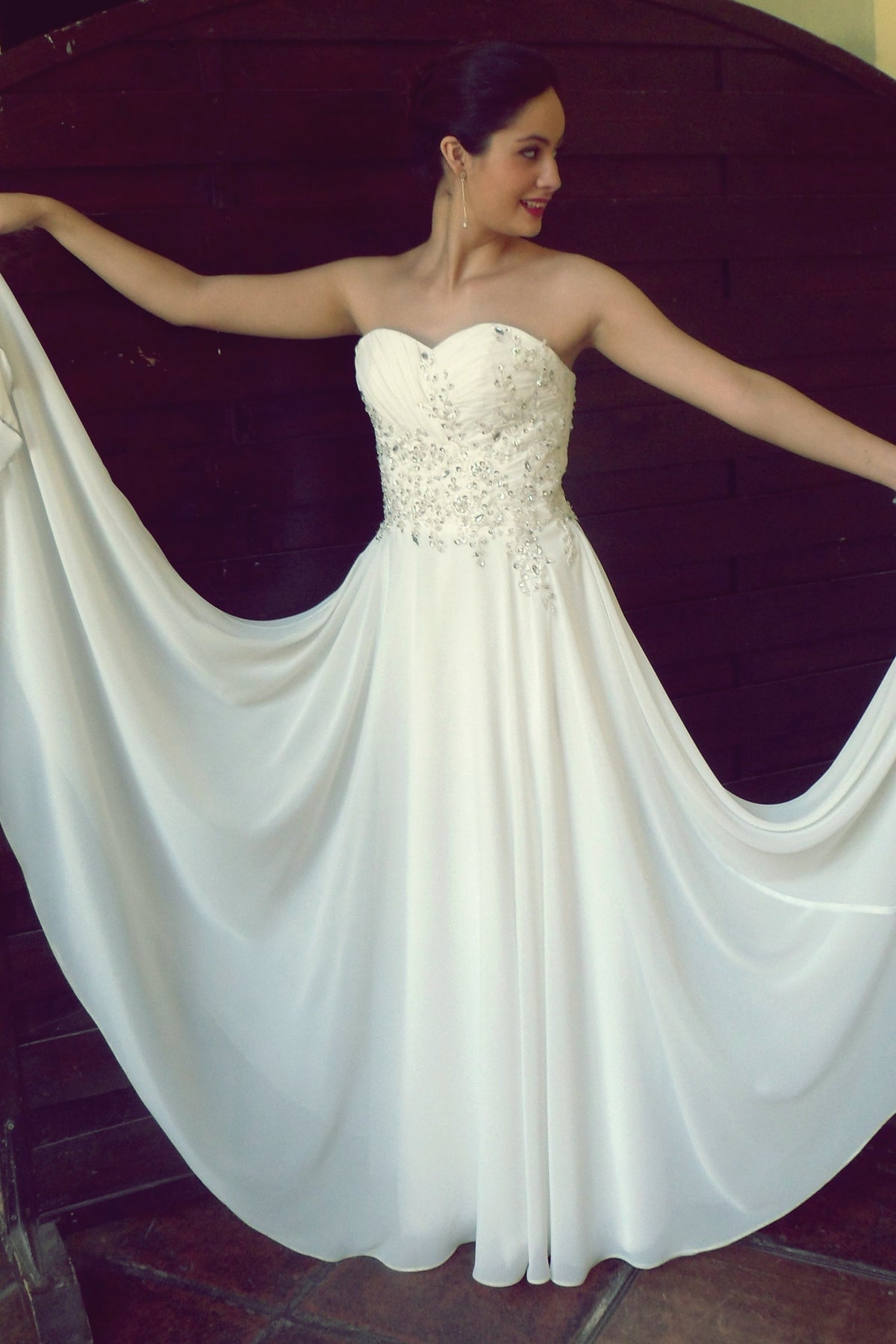 A-Line Sweetheart Floor-Length Chiffon Beaded Wedding Dress