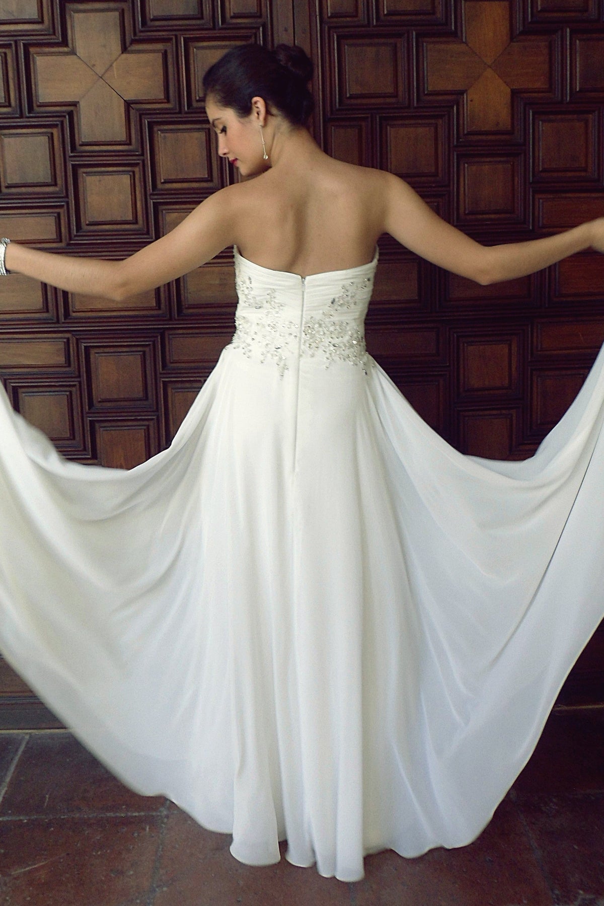 A-Line Sweetheart Floor-Length Chiffon Beaded Wedding Dress