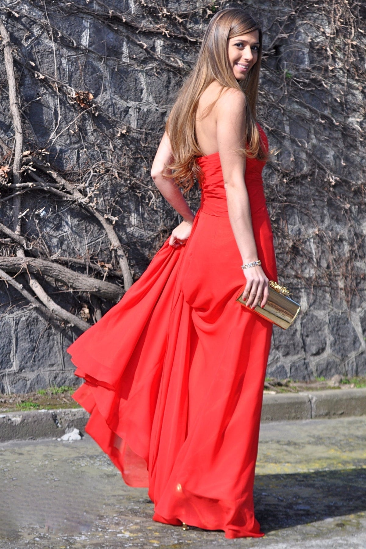 A-Line Sweetheart Floor-Length Chiffon Front Slit Prom Dress