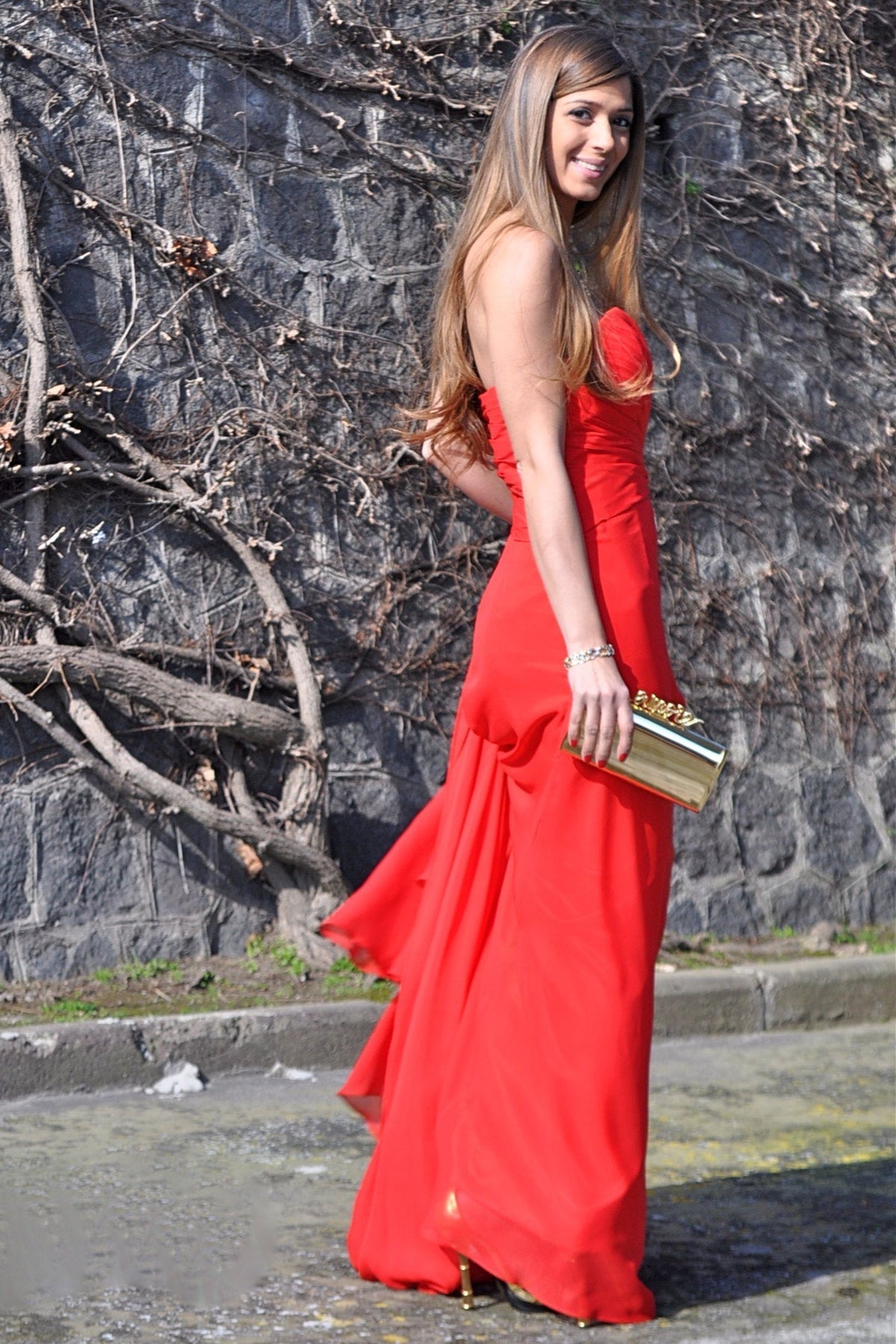 A-Line Sweetheart Floor-Length Chiffon Front Slit Prom Dress