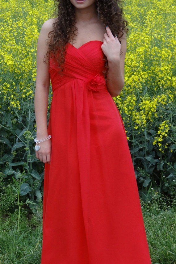A-Line Sweetheart Floor-Length Chiffon Handmade Flower Prom Dress