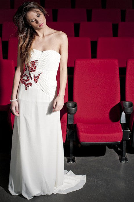 A-Line Sweetheart Floor-Length Chiffon Rhinestone Wedding Dress