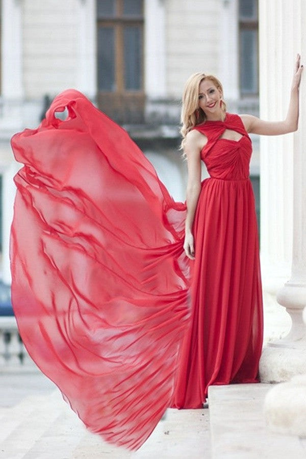 A-line Sweetheart Floor Length Sleeveless Chiffon Evening Dress